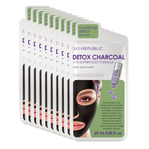 Detox Charcoal + 10-Superfood Formula Face Mask - 10 Pack